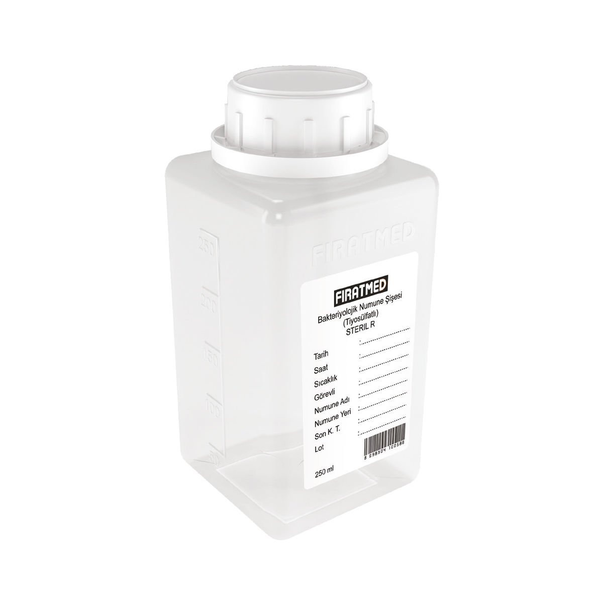 FIRATMED Su Numune Şişesi - Tiyosülfatlı - 250mL - Steril - Etiketli