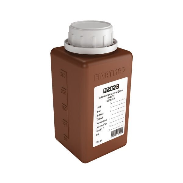 FIRATMED Su Numune Şişesi Amber - Tiyosülfatsız - 250mL - Steril - Etiketli