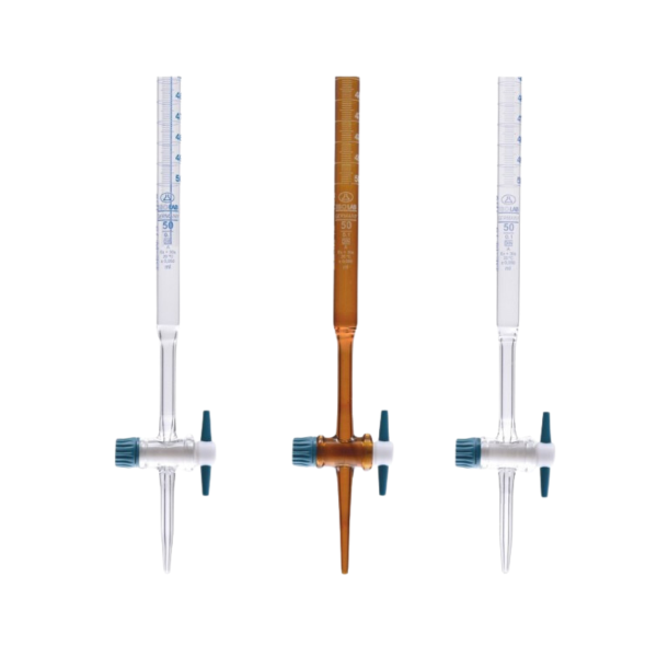 ISOLAB - Büret - Düz - Amber - Ptfe Musluklu - As Kalite - Grup Sertifikalı - Beyaz Skala - 50 ml