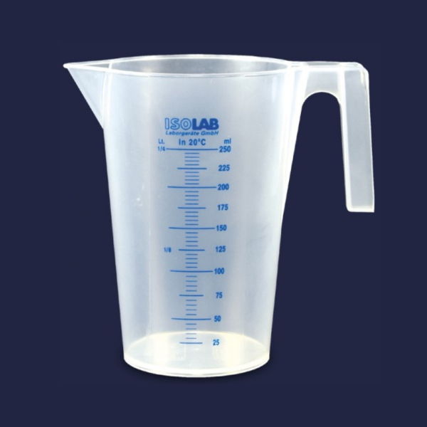 ISOLAB - Beher - Kulplu - P.P - Kısa Form - Mavi Skala - 250 ml